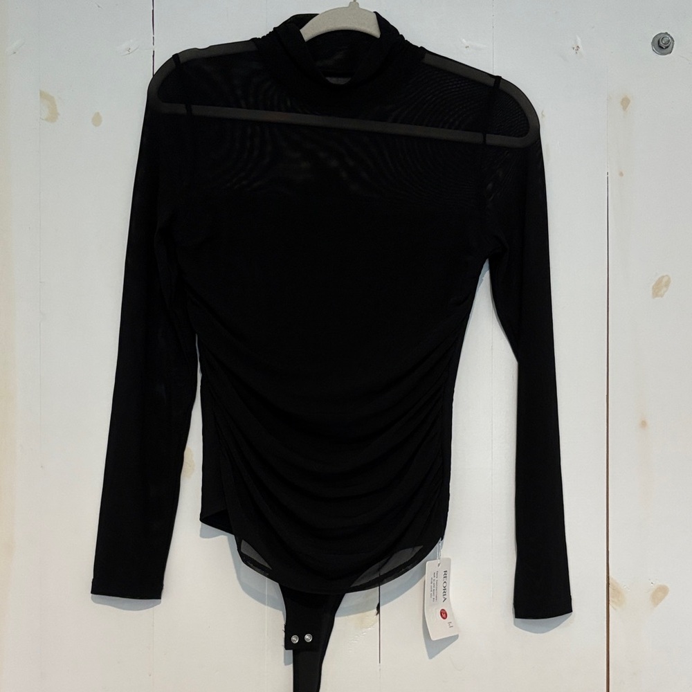 Black mesh top turtleneck bodysuit NWT